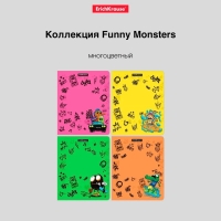 Набор обложек ПП 12 шт, 212 х 347 мм, 80 мкм, ErichKrause "Funny Monsters", для тетрадей и дневников, глянцевая, фиксированные, МИКС с рисунком