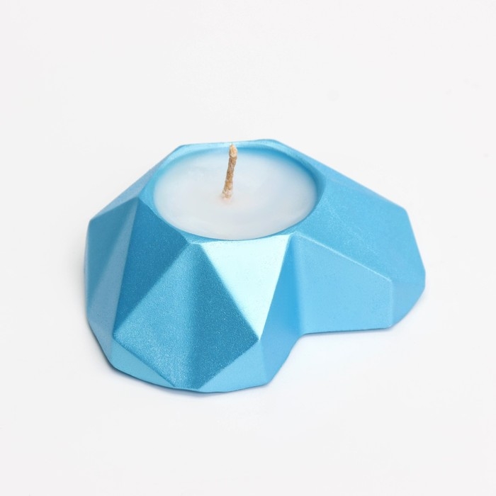 Свеча  Свеча "Сердце. Мрамор" в подсвечнике из гипса с гранями, 8х7,5х2,5см,голубой
