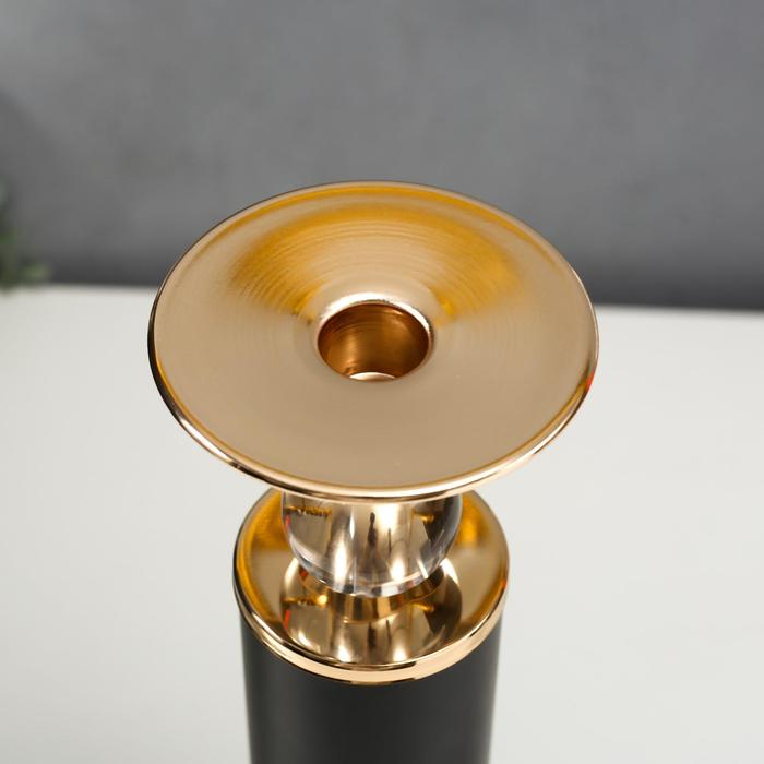 Подсвечник металл на 1 свечу "Колонна с кристаллами" чёрный с золотом 36х12х12 см