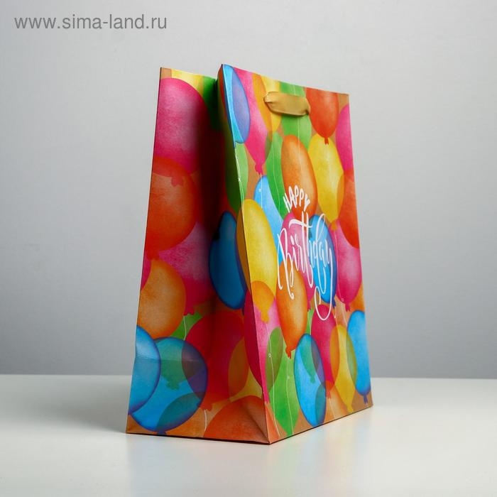 Пакет подарочный крафтовый вертикальный, упаковка, «Happy birthday», ML 27 х 23 х 11.5 см Пакет подарочный крафтовый вертикальный, упаковка, «Happy birthday», ML 27 х 23 х 11.5 см