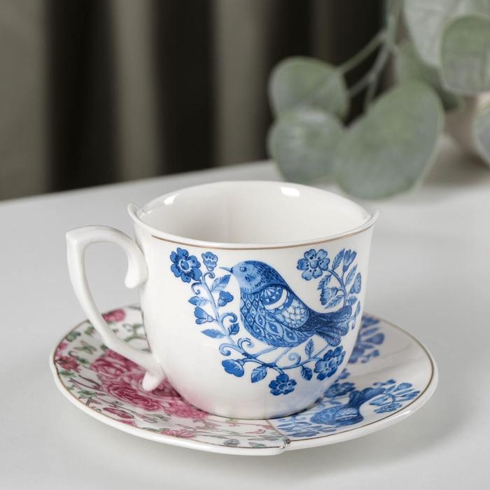 Чайная пара фарфоровая «Дабл», чашка 240 мл, блюдце d=13,5 см Чайная пара фарфоровая «Дабл», чашка 240 мл, блюдце d=13,5 см