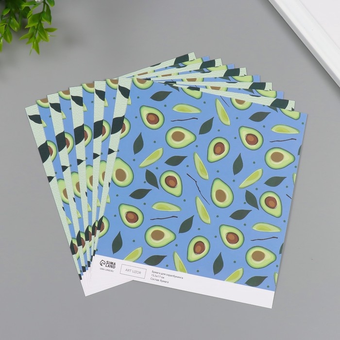 Бумага для скрапбукинга двусторонняя Бумага для скрапбукинга двусторонняя "Авокадо" плотность 180 гр набор 10 шт 15,5х17 см