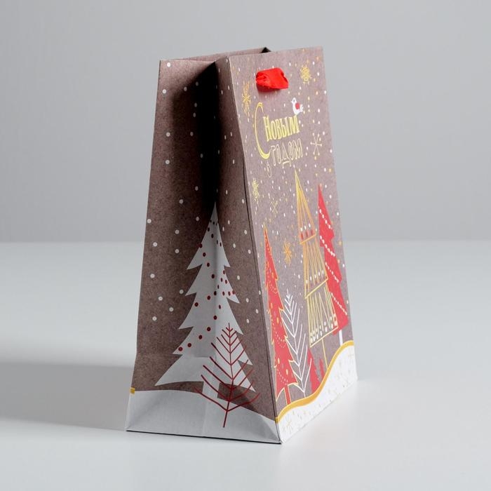 Пакет подарочный новогодний крафтовый вертикальный «Новогодние ёлки», 18 х 23 х 8 см, Новый год Пакет подарочный новогодний крафтовый вертикальный «Новогодние ёлки», 18 х 23 х 8 см, Новый год