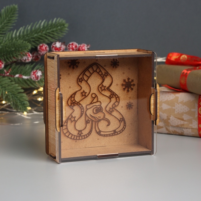 Новогодняя копилка с акрилом  Новогодняя копилка с акрилом "Змея. Ёлка" 12х12х4 см