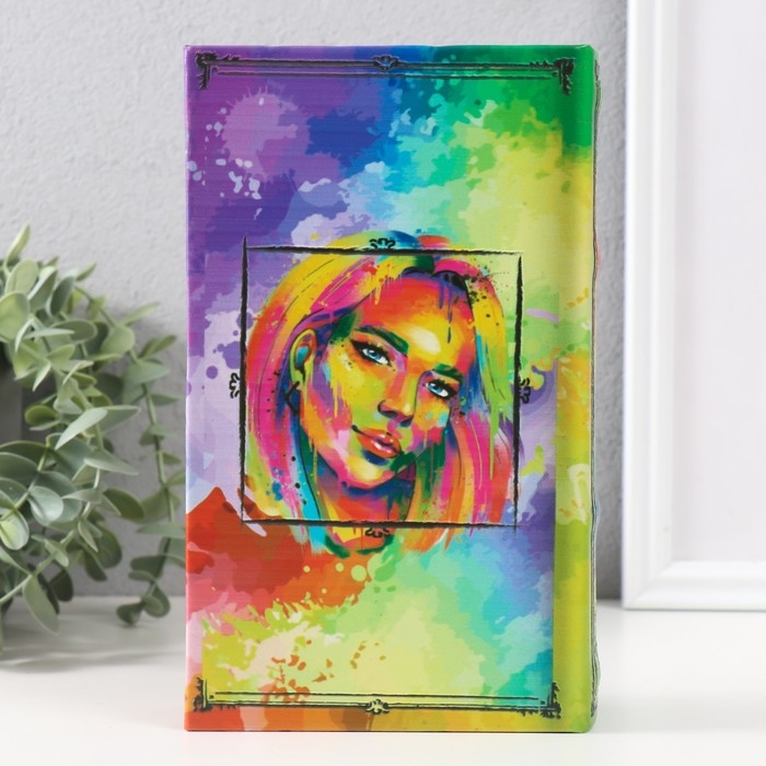 Сейф-книга дерево кожзам Сейф-книга дерево кожзам "Портрет девушки. Пятна краски" тиснение 21х13х5 см