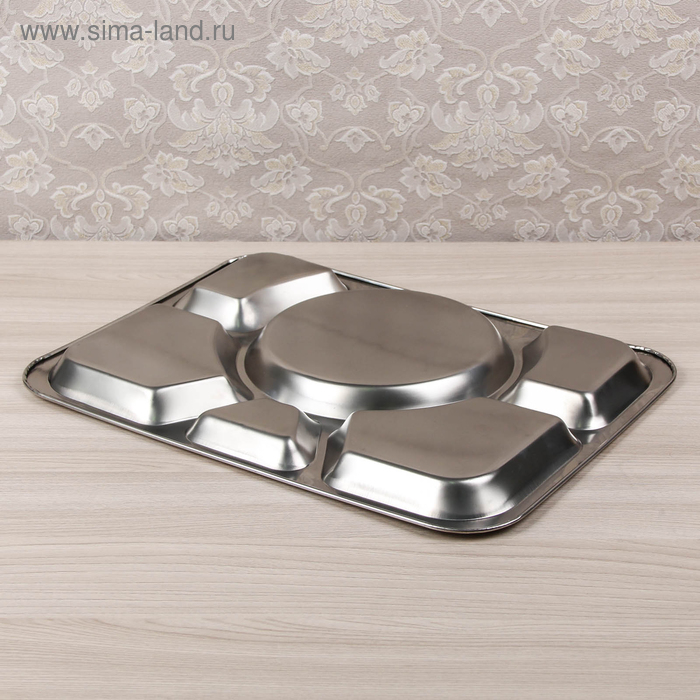 Поднос из нержавеющей стали, 6 секций, 39,5×29×1,5 см, цвет серебряный