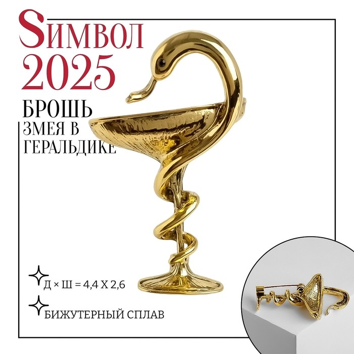 Новый год! Символ года 2025! Брошь «Змея в геральдике» знак, 4,4 см, цвет чернёное золото Новый год! Символ года 2025! Брошь «Змея в геральдике» знак, 4,4 см, цвет чернёное золото