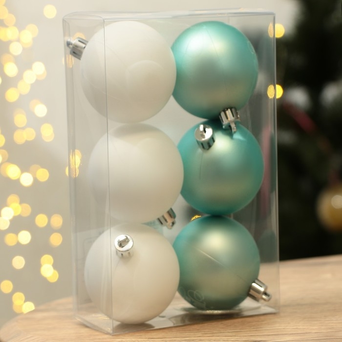 Шары ёлочные новогодние «Тепла и уюта!», на Новый год, пластик, d=6, 6 шт., цвет голубой и белый Шары ёлочные новогодние «Тепла и уюта!», на Новый год, пластик, d=6, 6 шт., цвет голубой и белый