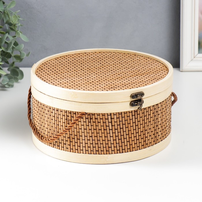 Шкатулка бамбук Шкатулка бамбук "Круглая" со шнуром 10х22х22 см