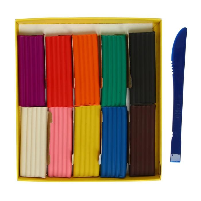 Пластилин 10 цветов 140 г, Гамма  Пластилин 10 цветов 140 г, Гамма "Юный художник", со стеком, картонная упаковка 280044