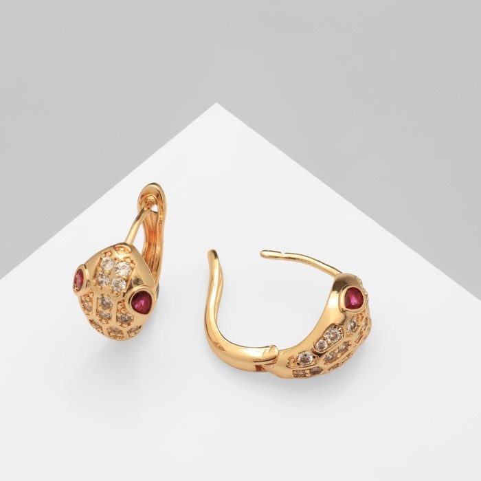 Серьги со стразами «Змея» укус, цвет белый в золоте Серьги со стразами «Змея» укус, цвет белый в золоте