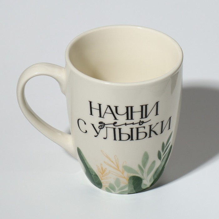 Кружка керамическая с ложкой «Начни день с улыбки», 310 мл, цвет белый Кружка керамическая с ложкой «Начни день с улыбки», 310 мл, цвет белый