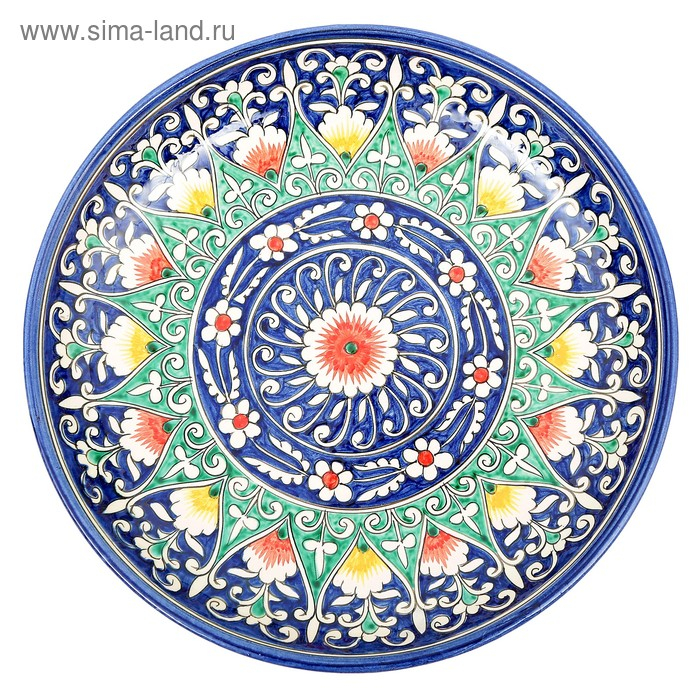 Ляган Риштанская Керамика  Ляган Риштанская Керамика "Цветы", 28 см, синий