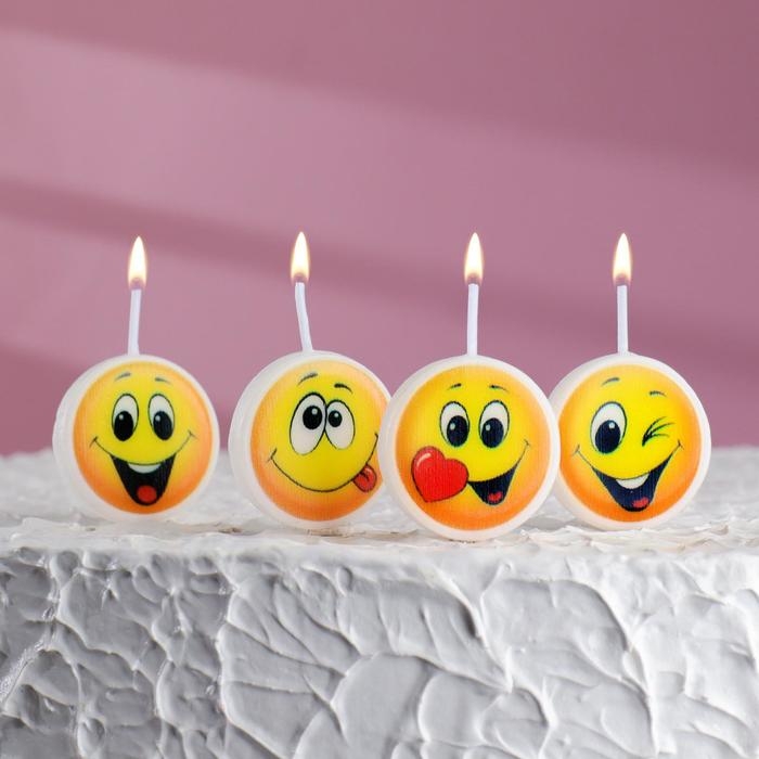 Свечи в торт на шпажках Свечи в торт на шпажках "Смайлики", 2,6 см, 25 гр, набор 4 шт