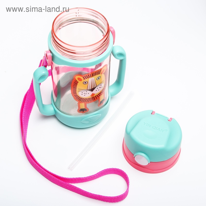 Поильник детский с силиконовой трубочкой «Лёва», 300 мл., с ручками, цвет бирюзовый Поильник детский с силиконовой трубочкой «Лёва», 300 мл., с ручками, цвет бирюзовый