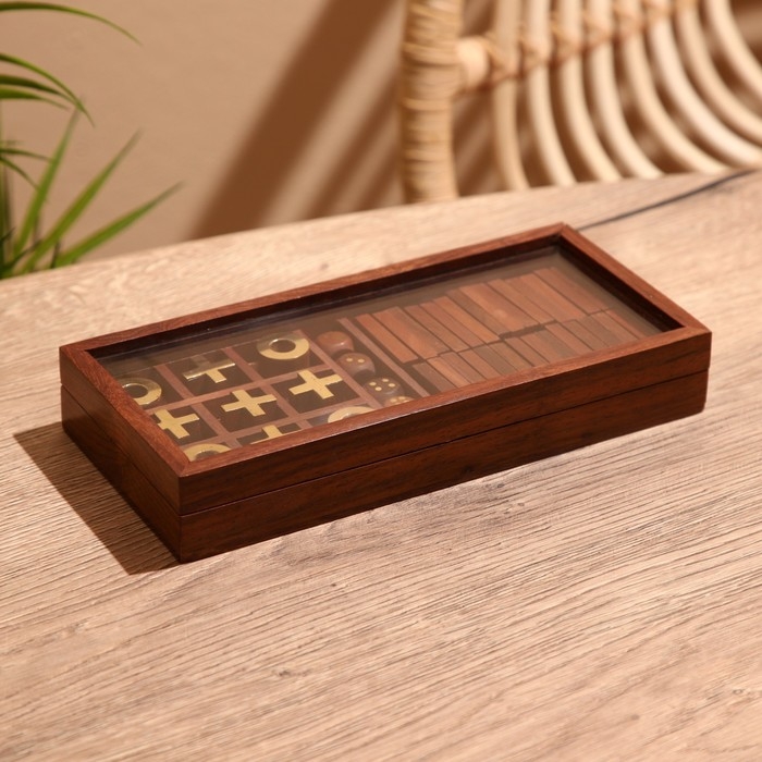 Игра настольная 3в1 (домино + крестики-нолики + кубики) 23х10,5х3,5 см, дерево шишам Игра настольная 3в1 (домино + крестики-нолики + кубики) 23х10,5х3,5 см, дерево шишам