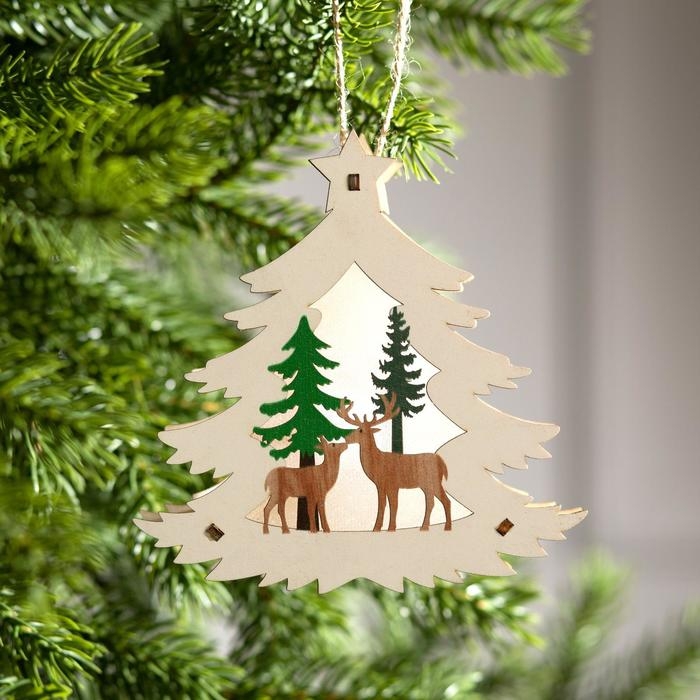 Ёлочная игрушка «Ёлочка с оленями», от батареек, свечение тёплое белое Ёлочная игрушка «Ёлочка с оленями», от батареек, свечение тёплое белое