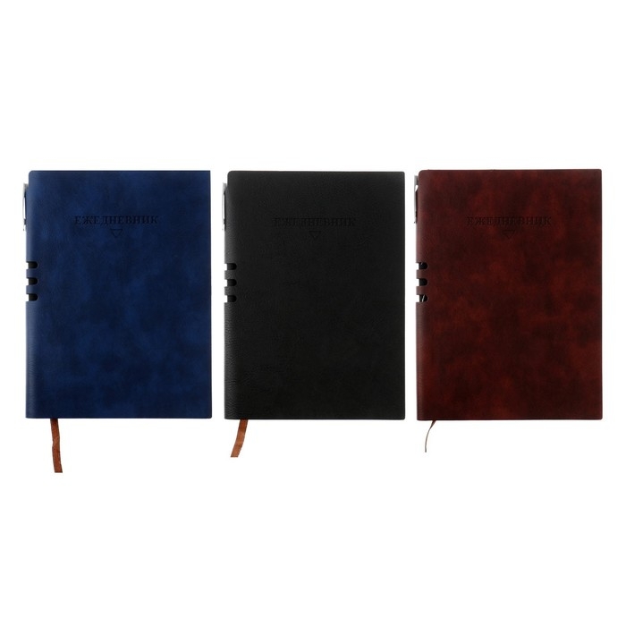 Ежедневник недатированный А5, 140 листов в клетку, с ручкой, обложка кожзам, МИКС Ежедневник недатированный А5, 140 листов в клетку, с ручкой, обложка кожзам, МИКС