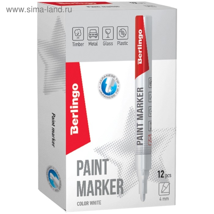 Маркер-краска (лаковый) 4.0 мм Berlingo белая, нитро-основа