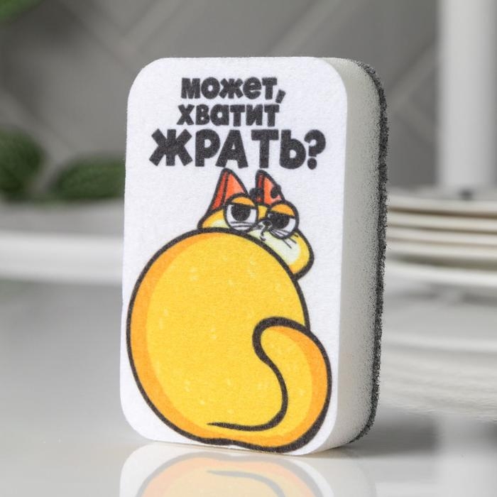 Губка поролоновая «Может хватит жрать?» 9х6 см Губка поролоновая «Может хватит жрать?» 9х6 см