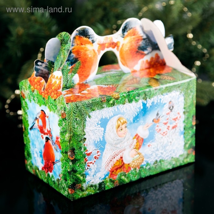 Коробка подарочная Коробка подарочная"Кормушка снегири", с окном, 20.5 х 12.3 х 22 см.