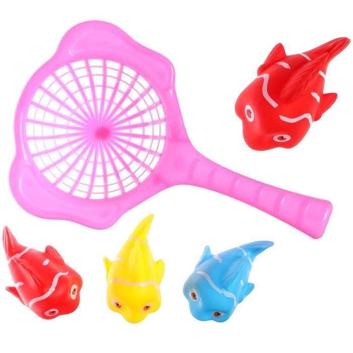 Набор резиновых игрушек для ванны «Рыбалка с цветными рыбками», 5 шт, сачок, цвет МИКС, Крошка Я Набор резиновых игрушек для ванны «Рыбалка с цветными рыбками», 5 шт, сачок, цвет МИКС, Крошка Я