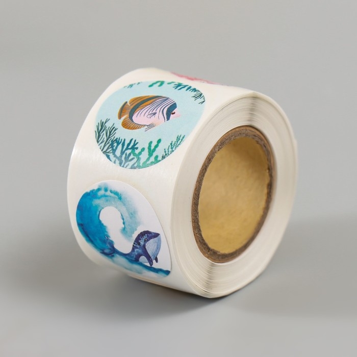 Наклейка бумага Наклейка бумага "Подводный мир" d=2,5 см 252 шт в рулоне