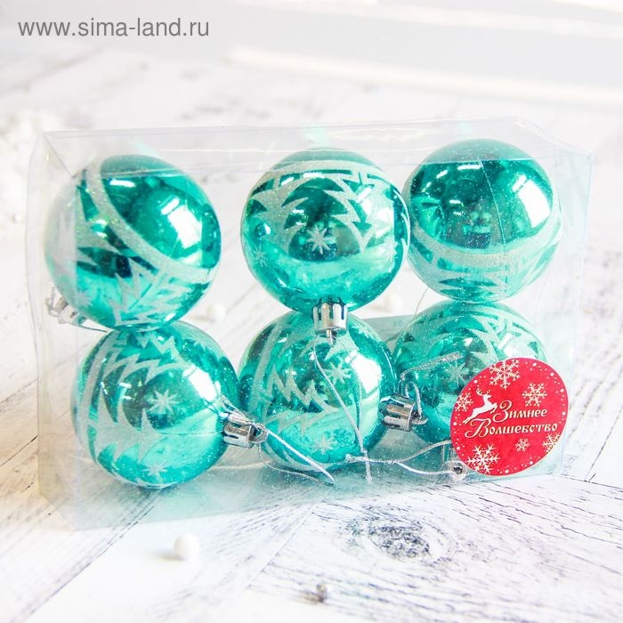 Набор шаров пластик d-6 см, 6 шт Набор шаров пластик d-6 см, 6 шт "Ёлочки в лесу"