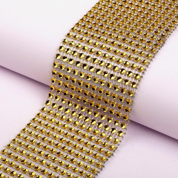 Лента с имитацией страз, 6 см, 9 ± 1 м, цвет золотой Лента с имитацией страз, 6 см, 9 ± 1 м, цвет золотой