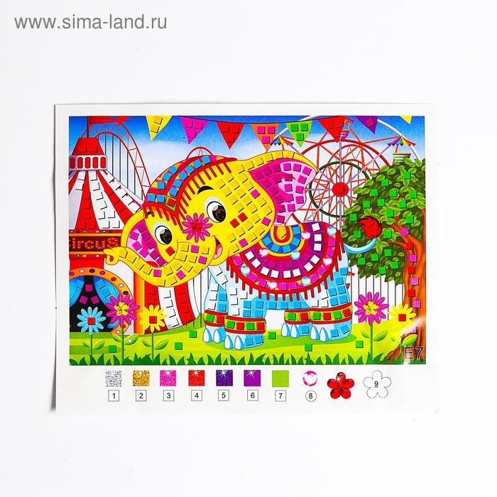 Мозаика стикерная «Добрый слоник» блестки, стразы Мозаика стикерная «Добрый слоник» блестки, стразы