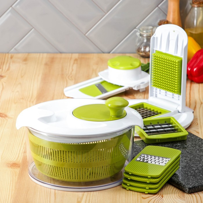 Овощерезка универсальная Доляна Fresh cook, 7 насадок, цвет белый/зелёный Овощерезка универсальная Доляна Fresh cook, 7 насадок, цвет белый/зелёный