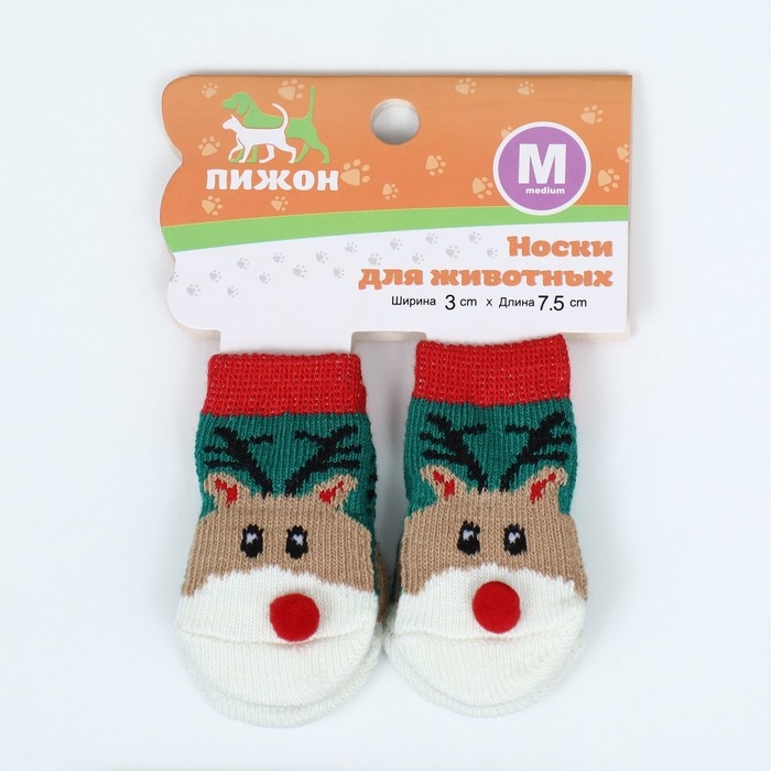 Носки нескользящие  Носки нескользящие "Олени", размер M (3/4 * 7,5 см), набор 4 шт