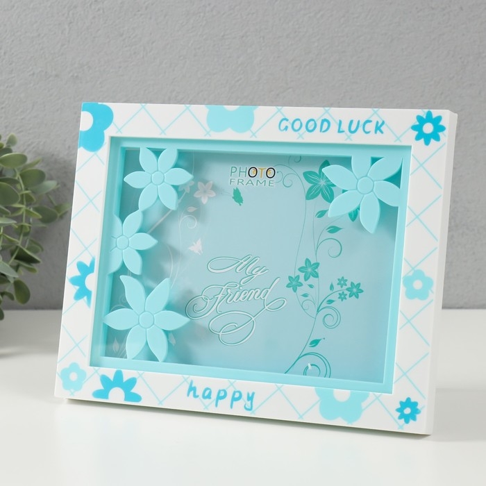 Фоторамка пластик 13х18 см  Фоторамка пластик 13х18 см "Цветочная" голубая 23х2х18 см