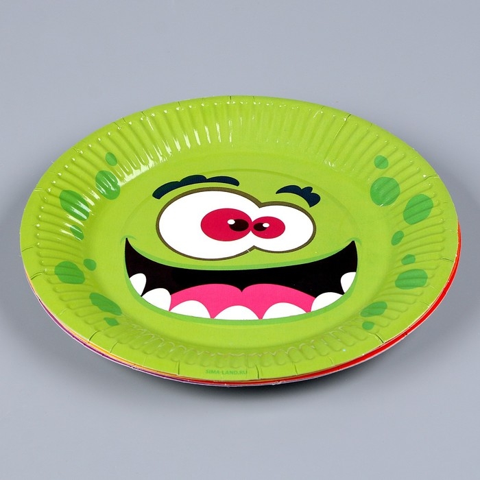 Тарелка одноразовая бумажная Тарелка одноразовая бумажная "Монстрики",микс, 18 см, набор 6 штук