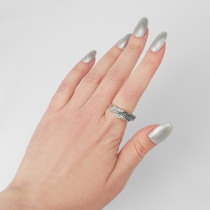 Кольцо «Перстень» крыло, цвет чернёное серебро, безразмерное