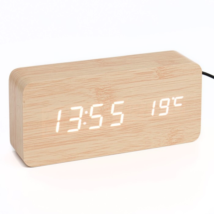 Часы - будильник электронные Часы - будильник электронные "Цифра-Т" настольные с термометром, деревянные, ААА, USB