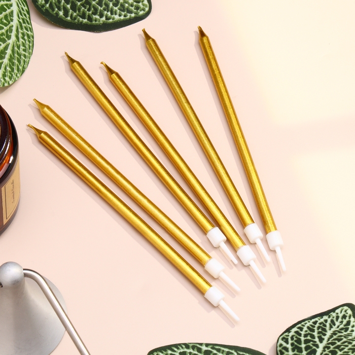 Свечи в торт  Свечи в торт "Ройс", 6 шт, высокие, 13 см, золотой металлик