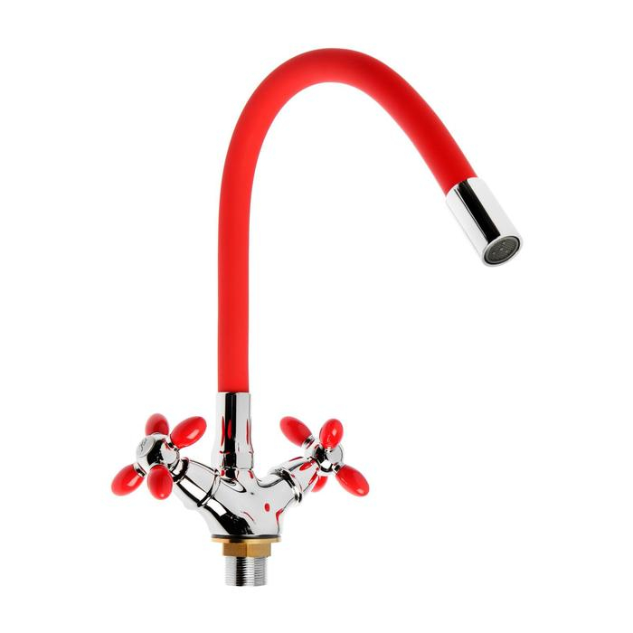 Смеситель для кухни Accoona A4882N-1, двухвентильный, с гибким изливом, красный Смеситель для кухни Accoona A4882N-1, двухвентильный, с гибким изливом, красный