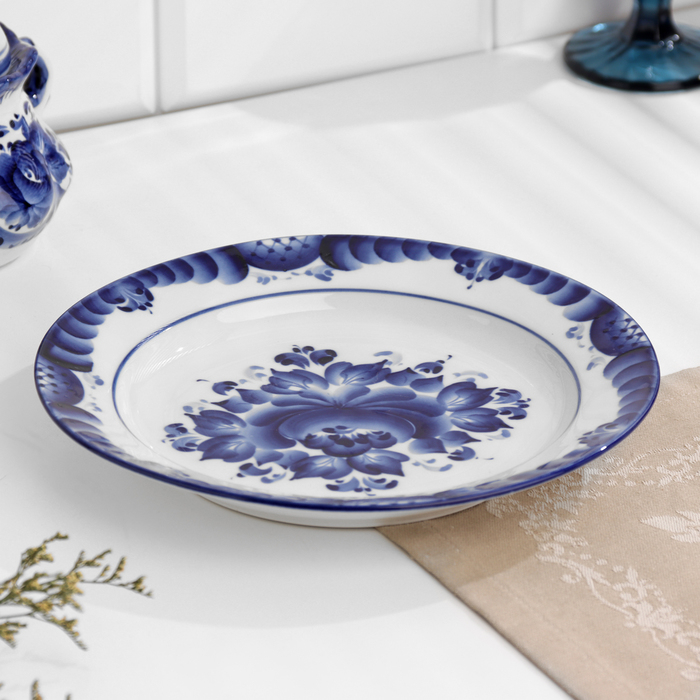 Тарелка «Цветы», плоская, D=24 см, H=2 см, гжель Тарелка «Цветы», плоская, D=24 см, H=2 см, гжель