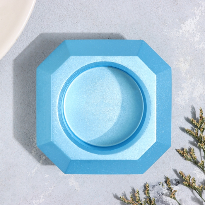 Подсвечник Подсвечник "Квадрат" из гипса со скошенными углами малый,9х3,5см,голубой