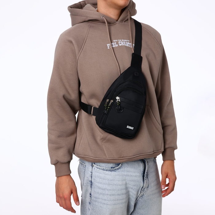 Сумка-слинг из текстиля, 3 наружных кармана, цвет чёрный Сумка-слинг из текстиля, 3 наружных кармана, цвет чёрный