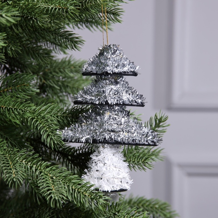 Фигура из мишуры  Фигура из мишуры "Елочка серебристая" 17х13 см, 10 LED, AG10х3 (в компл), Т/БЕЛЫЙ