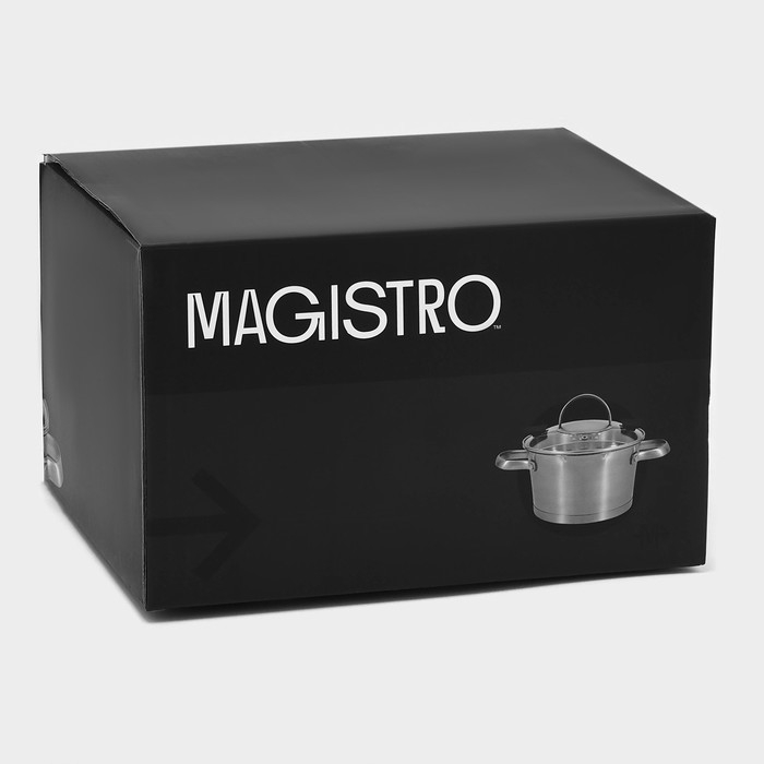 Кастрюля из нержавеющей стали Magistro HiTech Steel, 2 л, d=18 см, h=11 см, слив для воды, капсульное дно, индукция