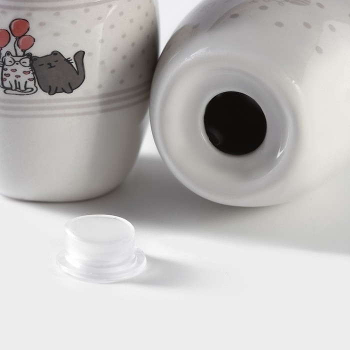 Набор для специй Доляна «Уютные коты», 3 предмета: солонка 80 мл, перечница 80 мл, подставка Набор для специй Доляна «Уютные коты», 3 предмета: солонка 80 мл, перечница 80 мл, подставка