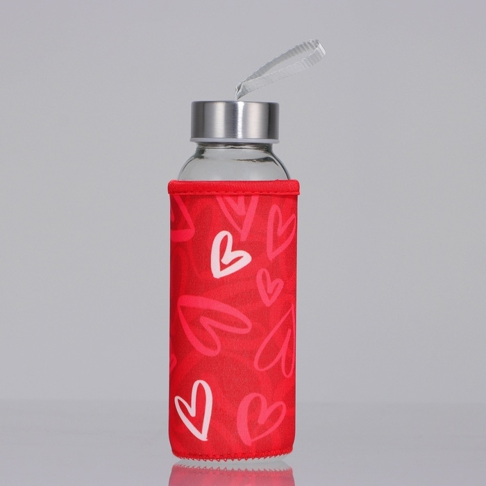 Бутылка стекло в чехле «Сердечки», 350 мл Бутылка стекло в чехле «Сердечки», 350 мл