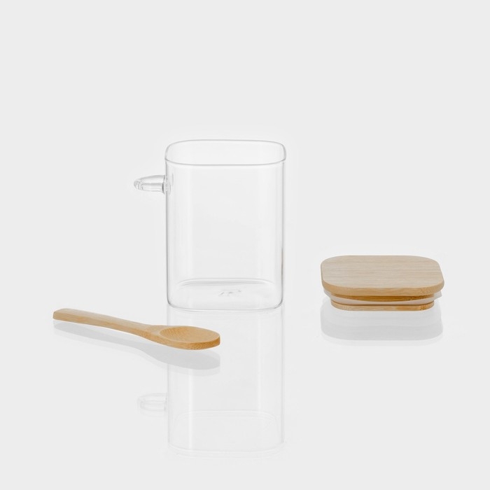 Банка стеклянная для сыпучих продуктов с бамбуковой крышкой и ложкой BellaTenero &laquo;Эко&raquo;, 450 мл, 10,5&times;8,2&times;10,5 см
