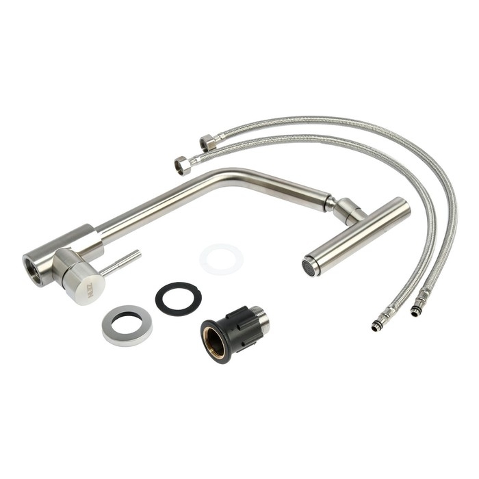 Смеситель для кухни ZEIN ZS-1, Смеситель для кухни ZEIN ZS-1, "микрофон", картридж 35 мм, нержавеющая сталь, сатин