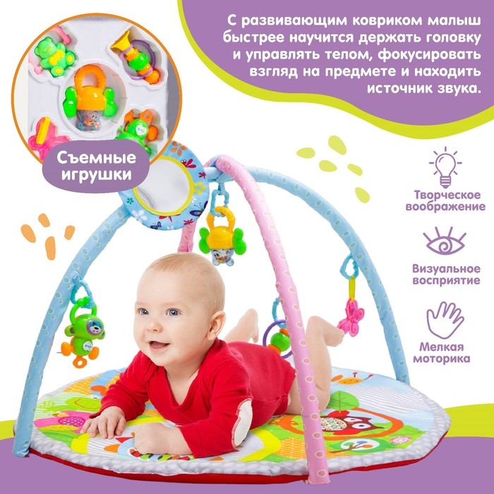 Развивающий коврик с дугами «Ежик и друзья», 85x85 см. Развивающий коврик с дугами «Ежик и друзья», 85x85 см.