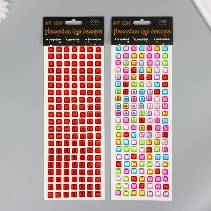 Наклейка пластик Наклейка пластик "Стразы цветные, квадрат" МИКС d-1,2 см 11х32 см