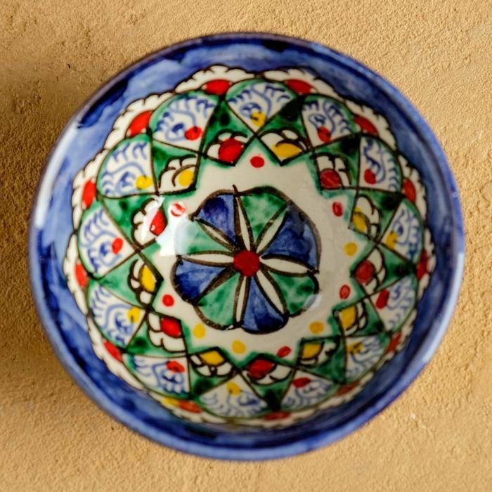 Пиала Риштанская керамика  Пиала Риштанская керамика "Цветы", 8,5 см, малая коньячная, микс